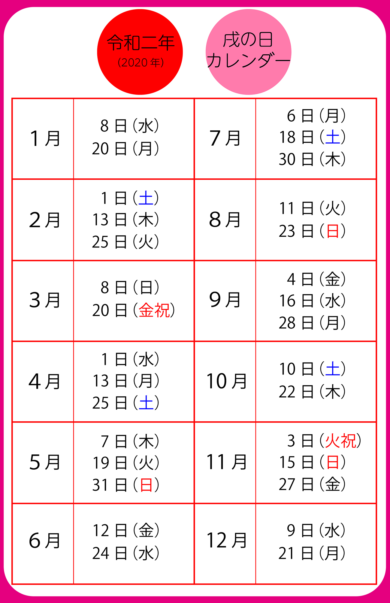 戌の日カレンダー